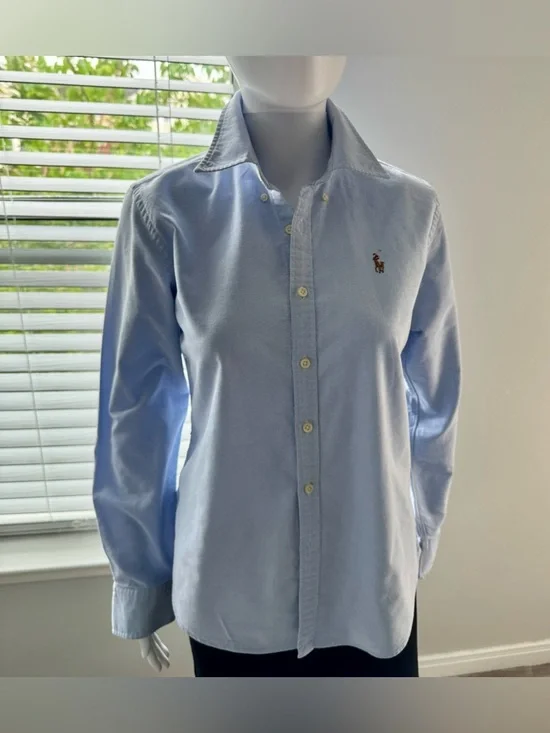 Polo Ralph Lauren. Women's Oxford Cotton Shirt, Size 10. Light Blue. Features - Picture 9 of 16